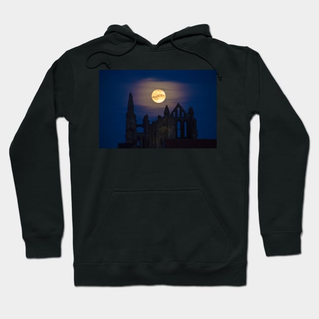 Whitby Abbey Moonrise Gothic Supermoon Benedictine Ruins IMG 1738 Hoodie by Spookydaz